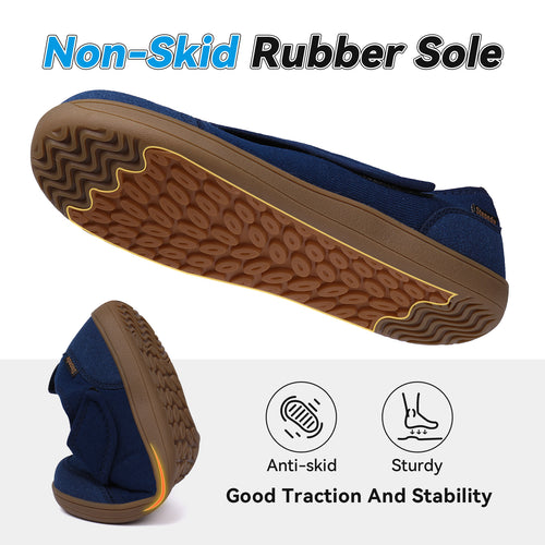 Gexuosn Men Wide Width Slippers Diabetic Shoes Adjustable Barefoot Walking Shoes for Arthritis Edema Feet Navy