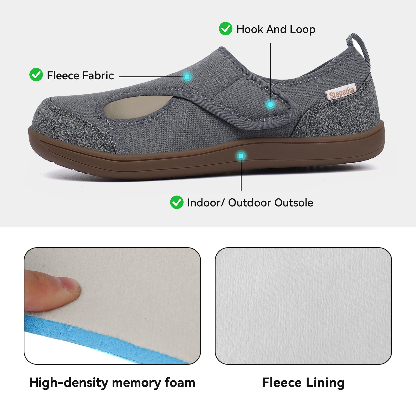 Women Wide Shoes Diabetic Shoes Fleece Slippers Indoor Outdoor House Bedroom Slippers