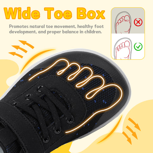 Gexuosn Kids Barefoot Shoes Girls Boys Wide Toe Tennis Shoes Zero Drop Minimalist Sneakers Walking Shoes Black
