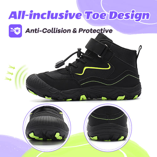 Gexuosn Kids Hiking Boots Wide Toe Boys Girls Hiking Shoes Barefoot Athletic Trekking Shoes Black
